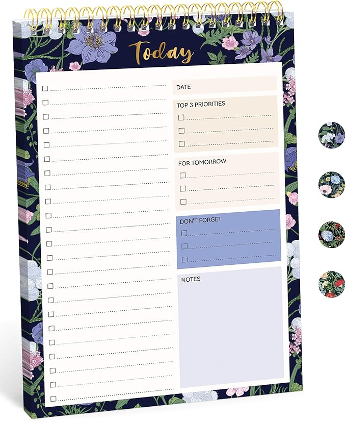 Taja To Do List Notepad - To Do List Notebook for Work with 52 Sheets, 9.8" x 6.5", Undated Daily Planner Perfect for Daily Tasks and Goal Setting, Notepad Suitable for Office, Home & School - Blue Meadow