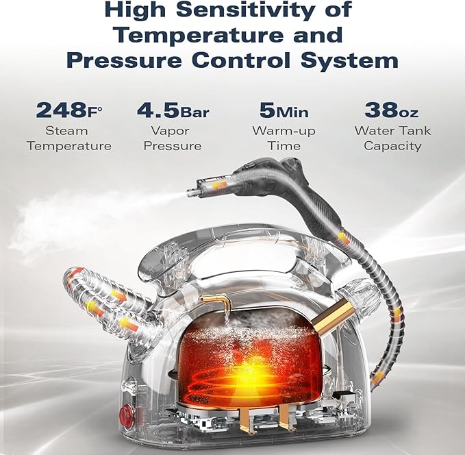 Steam Cleaner, Steam Cleaner For Home, Handheld Steamer For Cleaning With 21 Accessories, 248 °F High Temperature, Suitable for Grout, Floor. Sofas, Upholstery, White