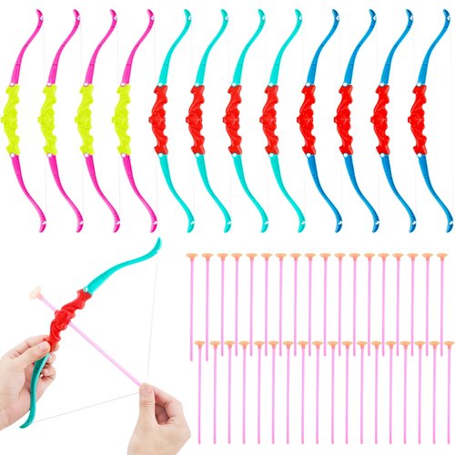 Restroma 12 Pack Kids Bow and Arrow Mini Bow Arrow Toy Plastic Archery Shooter Game for Boys Girls Outdoor Sport Fun Game Birthday Gifts