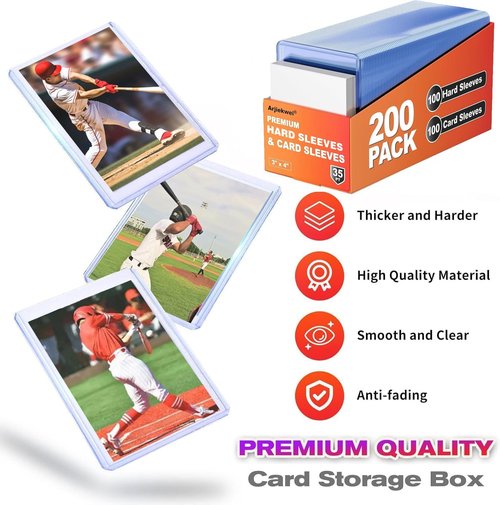 Arjiekwei 1000 Card Sleeves - Premium Hard Plastic Protectors for Baseball & Football Cards | 3"X4" Size
