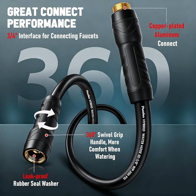 Garden Hose 25ft x 5/8", NON-EXPANDABLE Heavy Duty Premium Flexible Water Hose, No Kink, Leakproof, Lightweight Hybrid Hose with Male to Female Fittings for Household、Backyard