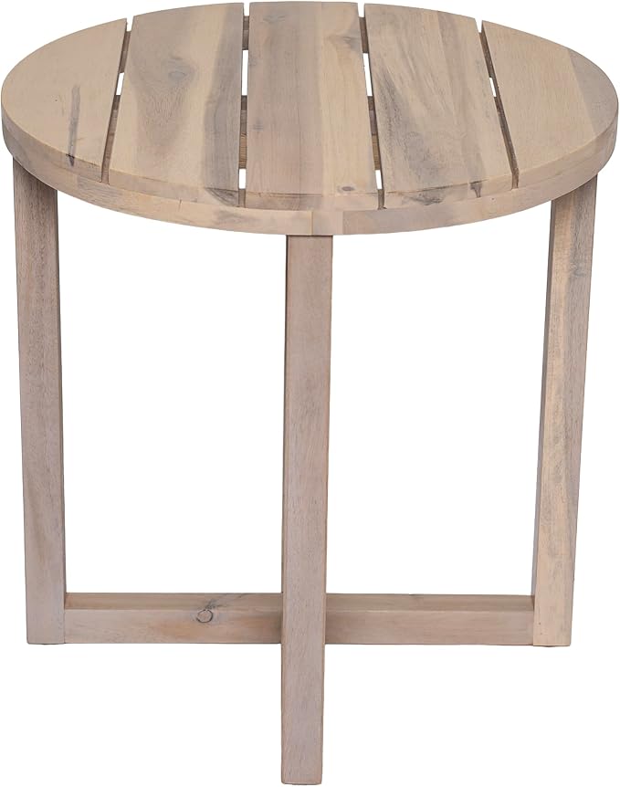 Christopher Knight Home Jara Outdoor Round Side Table, Slat Panel Small Coffee Table, Acacia Wood Side Desk for Backyard Balcony Garden, Weather Resistant Patio End Table, Light White