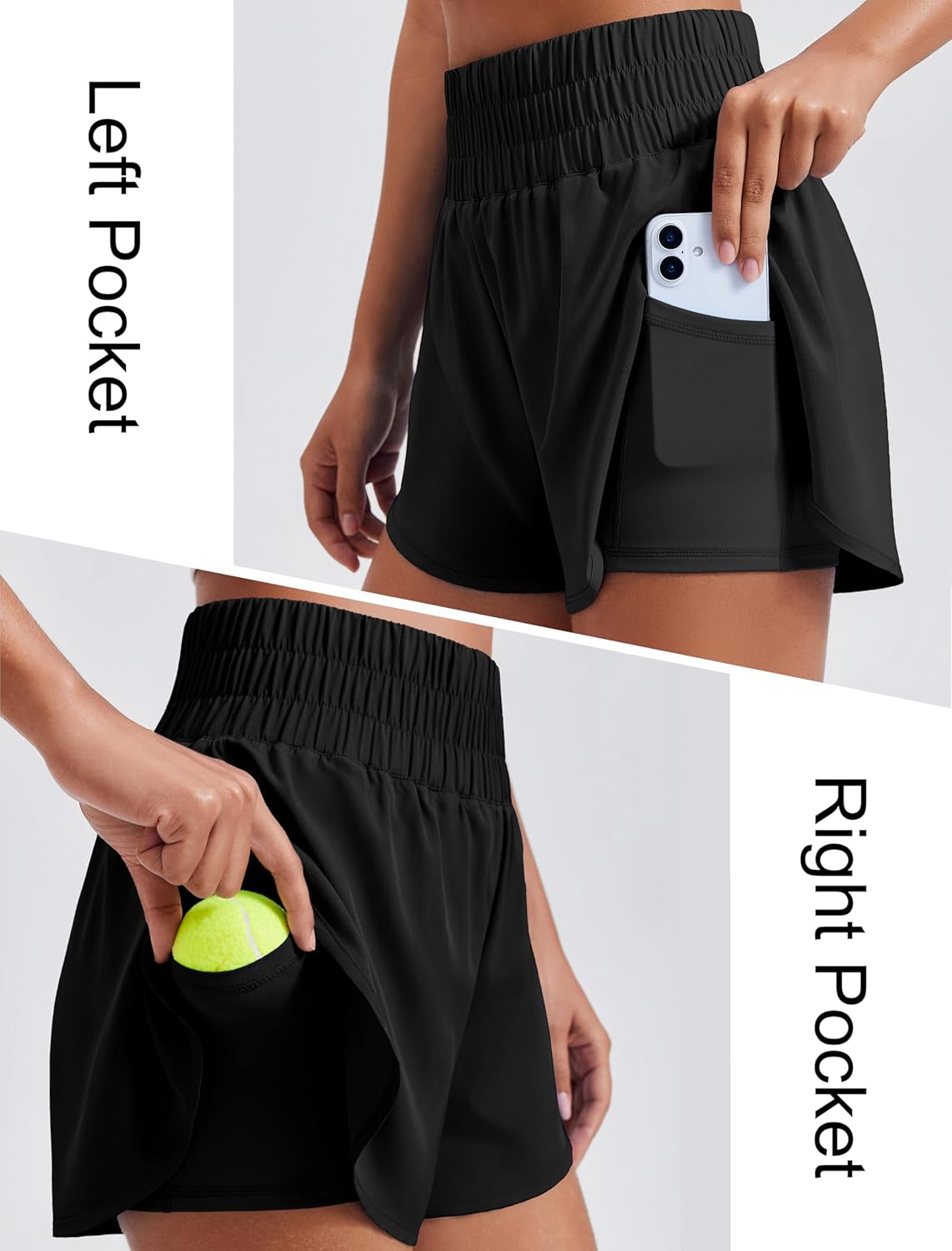 PINSPARK Women's 2-in-1 High-Split Running Shorts - High Waisted Athletic Gym Shorts with Pockets, 3" Liner
