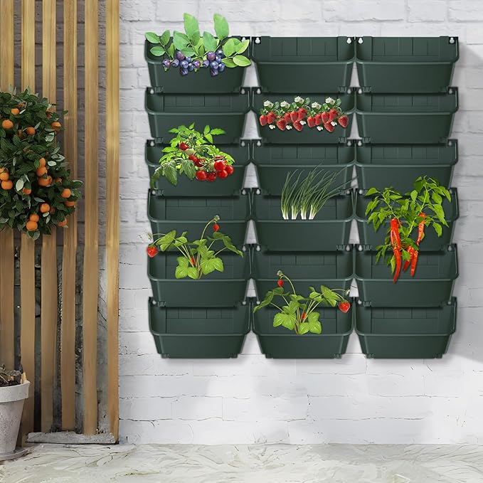 Vertical Wall Planter with 18 Pots, Hanging Garden Plant Flowerpot Holder
