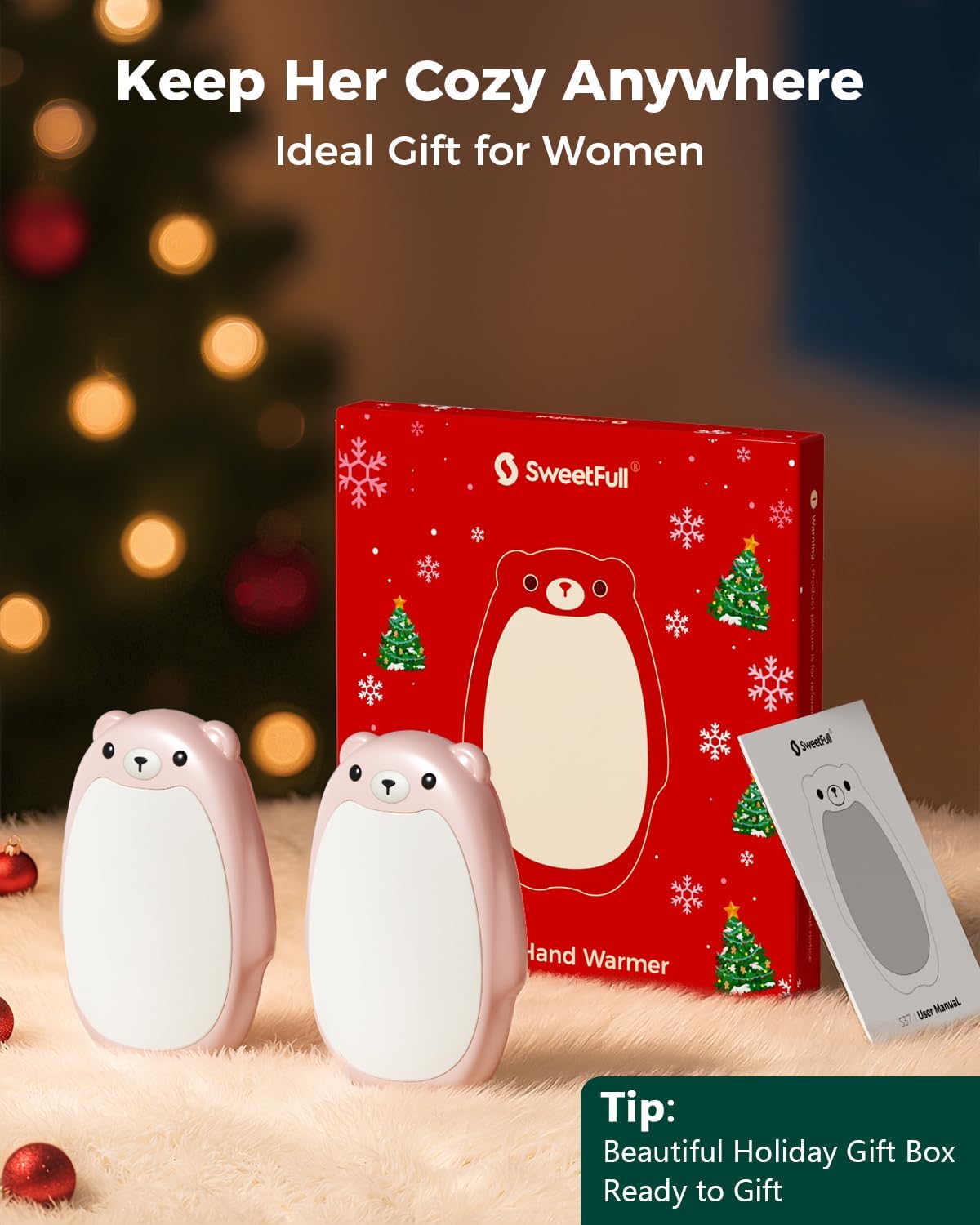 Sweetfull Hand Warmers - Rechargeable Cute Bear Design, 2 Pack Electric Pocket Heaters for Outdoor Use
