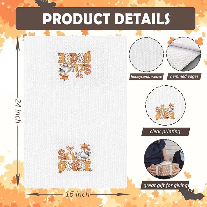 Funny Goose Fall Kitchen Towels, Goose Lover Gifts Dish Tea Towels for Kitchen Decor, Retro Autumn Farm Animal Geese Decorative Hand Towel for Bathroom, 16x24 Inches
