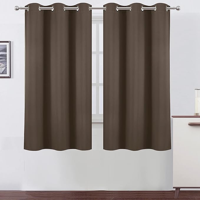 LEMOMO Chocolate Brown Thermal Blackout Curtains/38 x 63 Inch/Set of 2 Panels