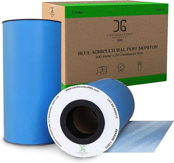 Catchmaster GRO XL AG Roll 2PK, Double Sided Adhesive Fly Tape Strips, Fungus Gnat Sticky Trap for Greenhouse, Garden, Nursery, Pest Control Gardening Supplies, Pet Safe Insect Trap, 328' x 12", Blue