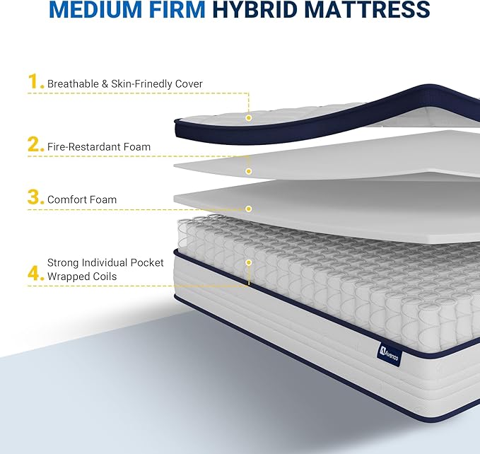 Avenco Twin Size Mattress, 10 Inche Twin Mattress in a Box for Pain Relief & Motion Isolation, CertiPUR-US Certified Twin Bed Mattress