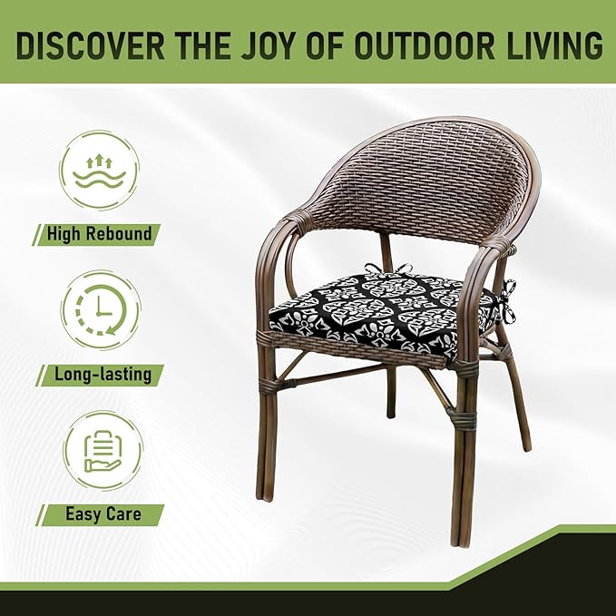 Basic Beyond Outdoor Chair Cushions Set of 4, Outdoor Cushions for Patio Furniture, Water Resistant Patio Chair Cushions with 2 Ties, 17x16x2, Medallion