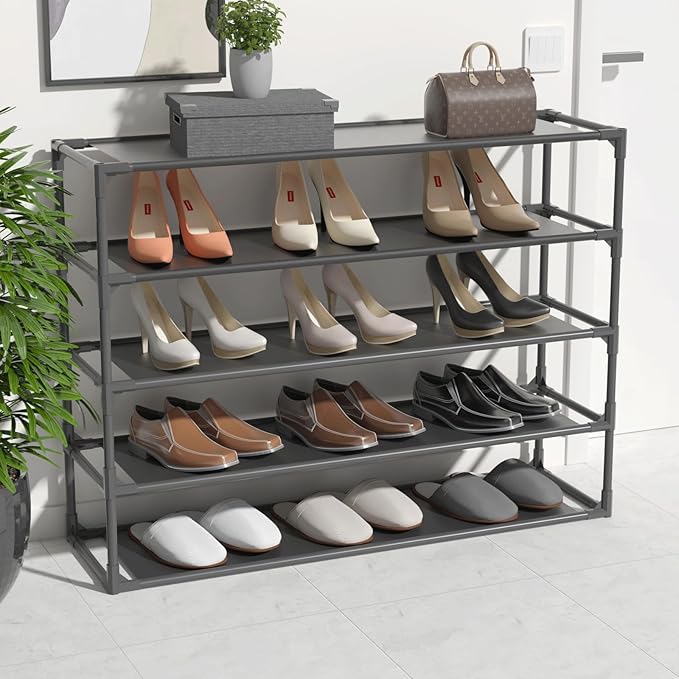 TY ARTS & CULTURE 2 Pack 5-Tiers Shoe Rack Organizer, Sturdy Metal Pipes & Durable Non-Woven Fabric, Shoe Rack for Closet Hold 40-50 Pairs, Shoe Rack for Entryway (Black)
