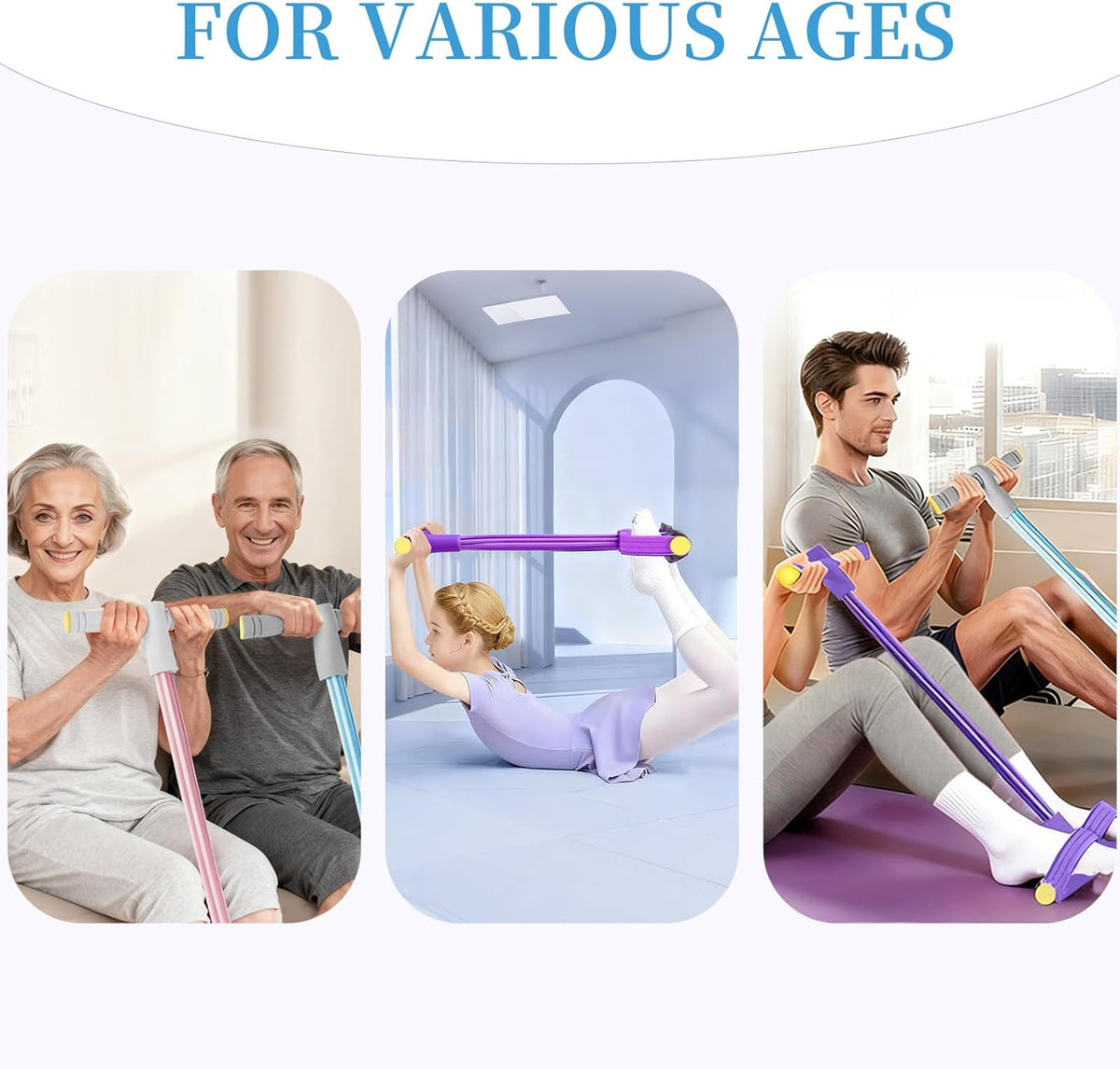 Pedal Resistance Bands - Durable 6-Tube Fitness Bands with Handles for Abdomen, Waist, Arms & Legs