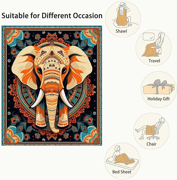 Firmiso Boho Elephant Throw Blanket 40x50 | Soft Cozy Fleece Blanket for Couch, Bed, or Sofa | Mandala Elephant Decor for Living Room | Unique Gift for Women, Family, or Friends