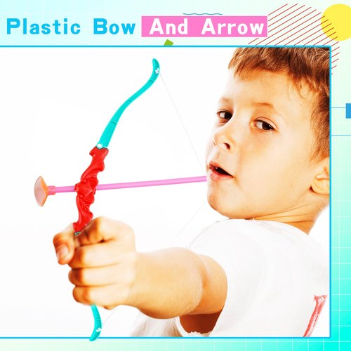 Restroma 12 Pack Kids Bow and Arrow Mini Bow Arrow Toy Plastic Archery Shooter Game for Boys Girls Outdoor Sport Fun Game Birthday Gifts