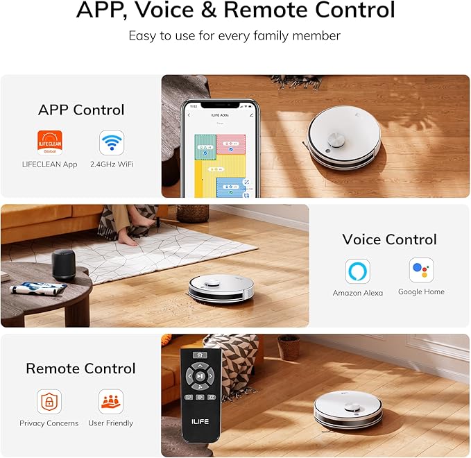 ILIFE A30s Robot Vacuum, 10000Pa Max Suction Robotic Vacuum Cleaner with LiDAR Navigation, Home Mapping, No-Go Zone, 150 Mins, 2.4G WiFi/App/Alexa/Remote Control, for Hard Floor Carpet and Pet Hair