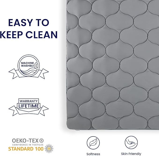 SLEEP ZONE Cooling Mattress Topper California King, Fit Up to 21 Inch, Soft Breathable Mattress Pad Cover, Luxury Quilted (Grey, California King)