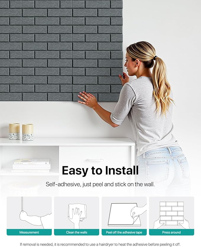 Acoustic Wall Panels Self-Adhesive, 12 Pack Sound Absorbing Panels Brick