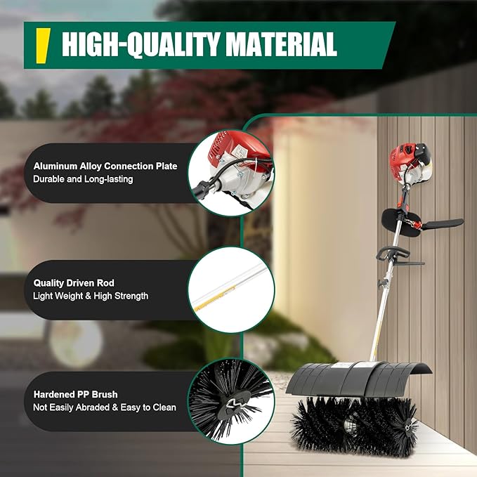 52cc Gas Power Broom 2-Stroke Power Broom Sweeper 2.3HP Walk Behind Sweeper Outdoor Hand Push Sweeper Snow Broom Driveway Cleaning Tools
