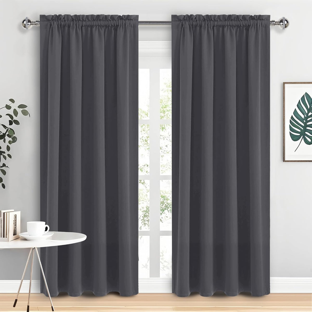 DWCN Blackout Curtains for Living Room 95 Inch Length 2 Panels Set, Solid Thermal Insulated Energy Saving Rod Pocket Window Treatment Curtains Blackout Drapes (W52 x L95 Inch, Dark Grey)