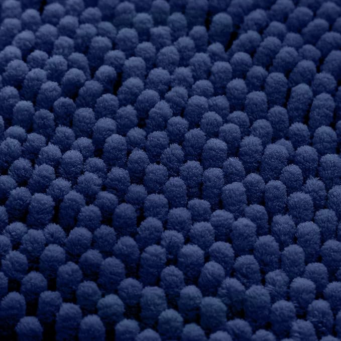 HOMEIDEAS 3 Pieces Bathroom Rugs, Ultra Soft Non Slip Absorbent Chenille Toilet Bath Mat Set (Navy Blue)