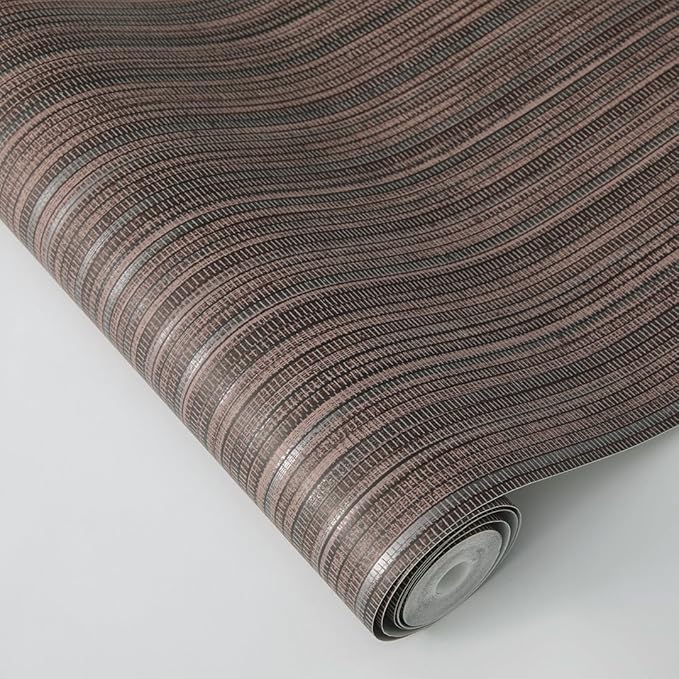 Tempaper Textured Brown & Metallic Silver Faux Grasscloth Removable Peel and