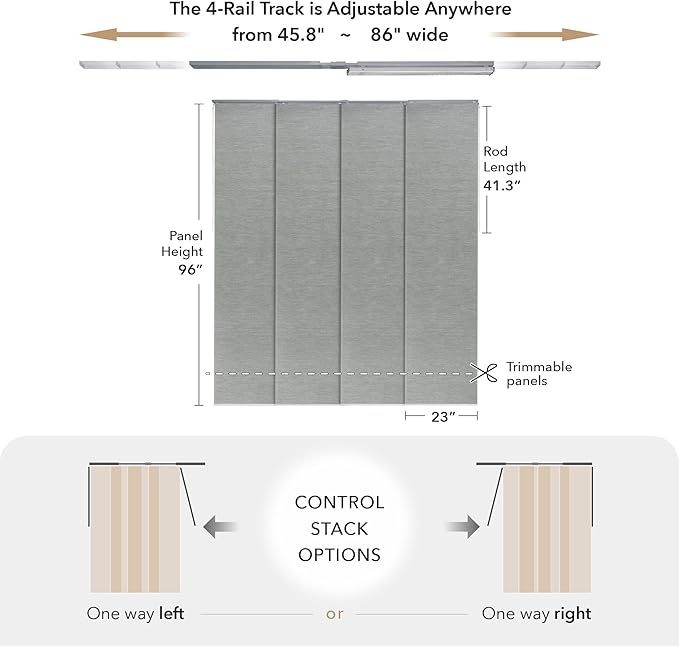 GoDear Design Adjustable Sliding Closet Door Blinds 45.8"- 86" W x 96" H