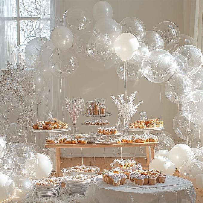 PartyWoo Clear Balloons 101pcs 12 Inch Transparent Latex Helium Balloons for Graduation Wedding Baby Shower Bridal Shower Engagement Gender Reveal Anniversary Birthday Party Decorations Clear-Y2