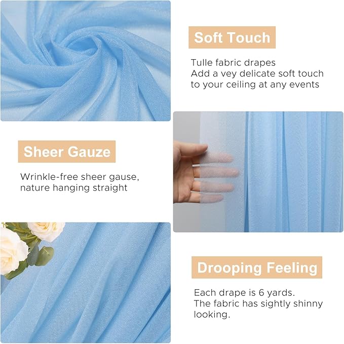 Wokceer Dusty Blue Wedding Arch Draping Fabric Backdrop 3 Panels 28.7" X 20FT Sheer Drapes Fabric for Wedding Arbor Ceremony Party