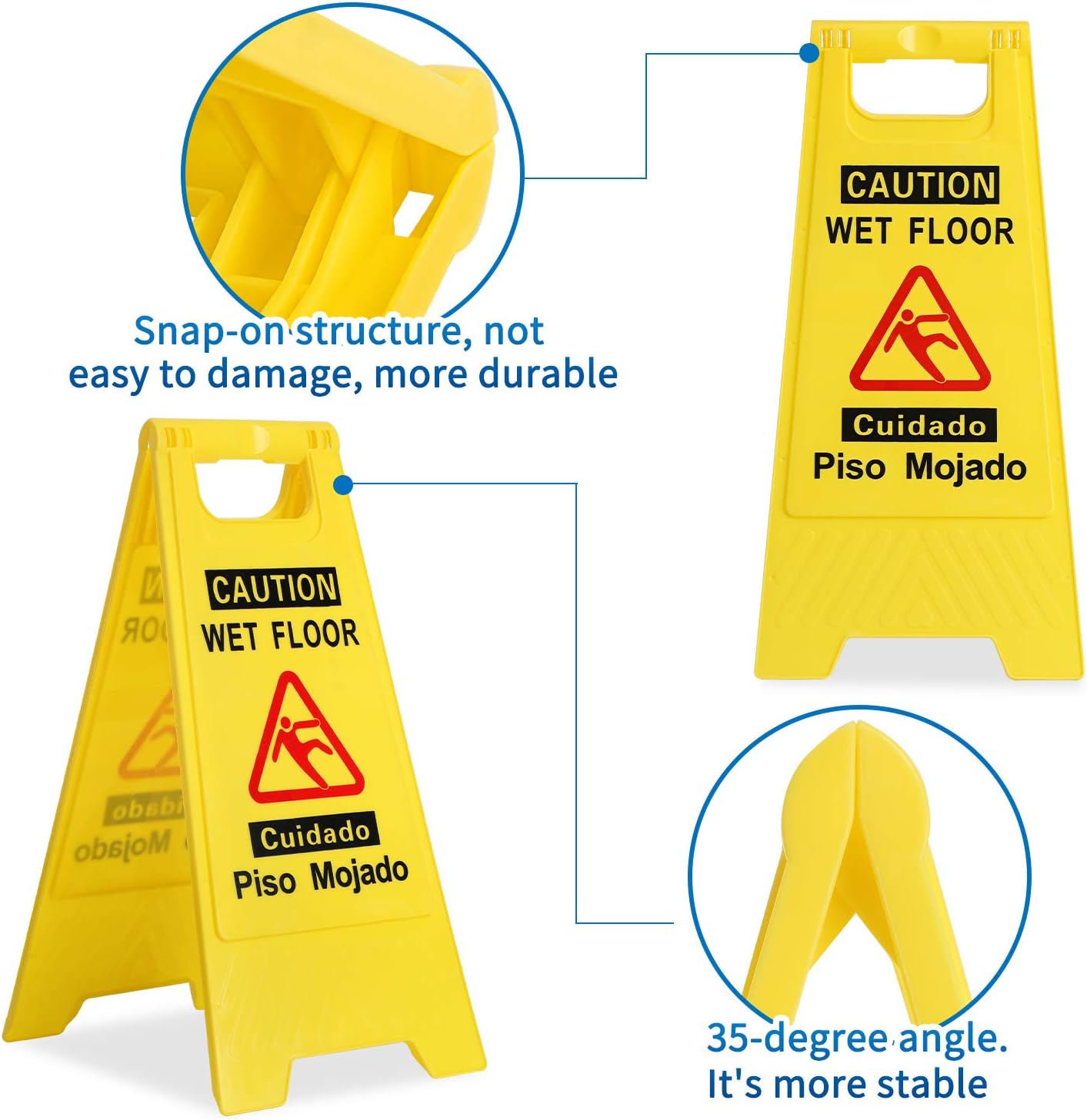 CERLMLAND wet floor signs 4 piece double-sided sign alerts clear identification using black text and red graphics Widely used in various business environments