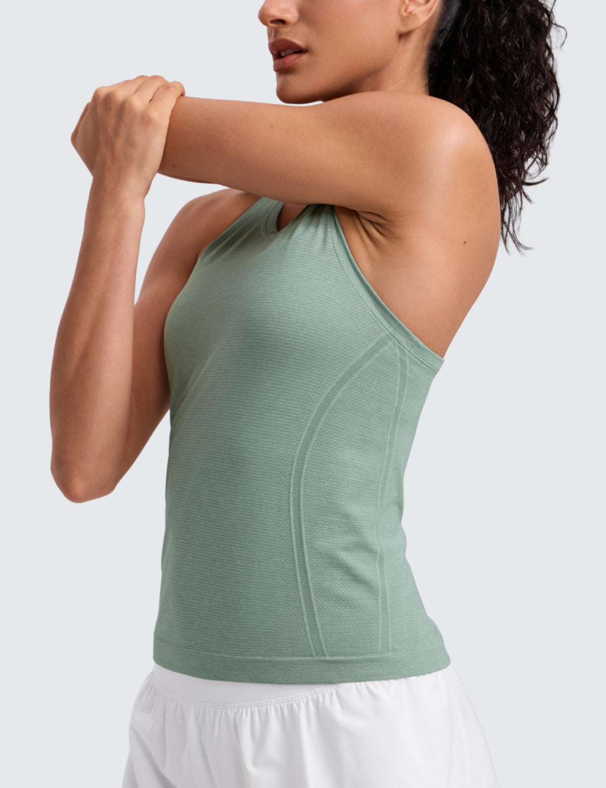CRZ YOGA Seamless Workout Tank Tops for Women - Athletic Running Gym Sleeveless Shirts Crewneck Racerback Breathable Green Palm Court Heather X-Small