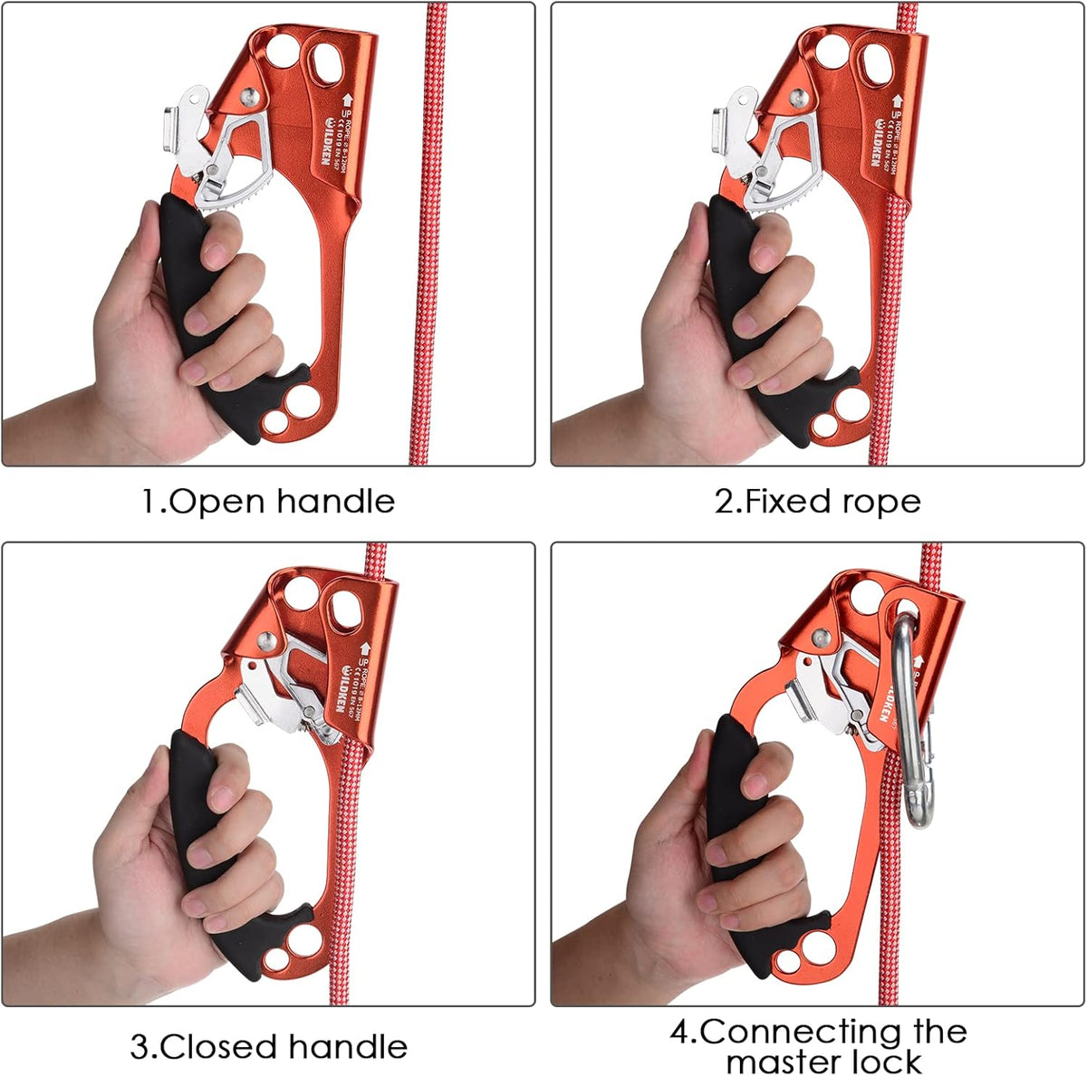 WILDKEN Climbing Hand Ascender Outdoor Mountaineering Tree Arborist Climbing Rappelling Equip Hand Ascender for 8-14MM Rope Left Right Hand Ascender