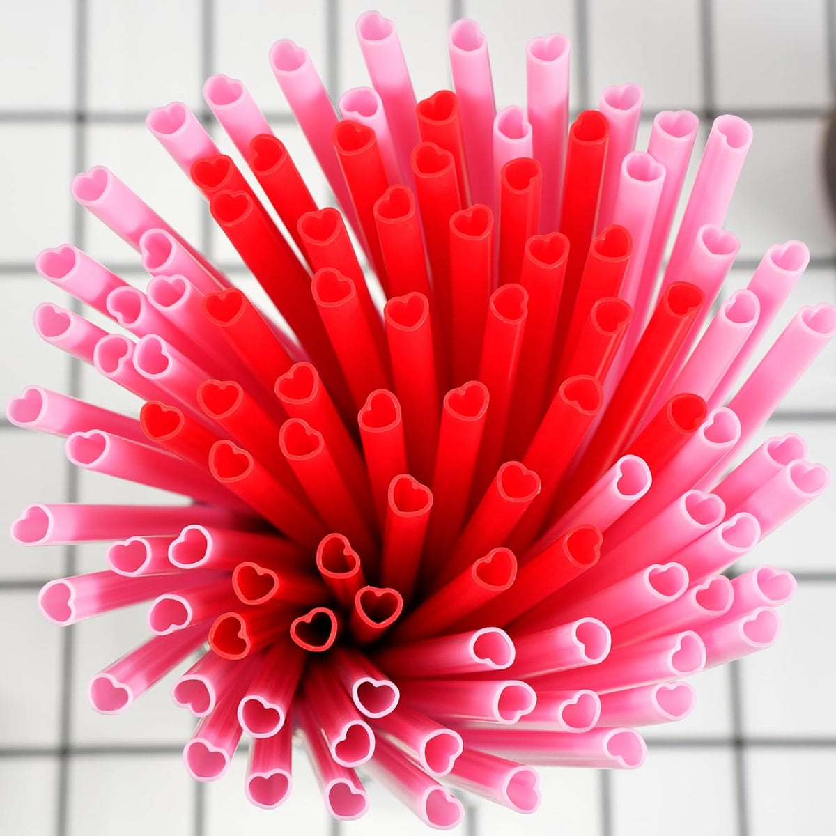 Skiennix Heart Shaped Pink Straws - 50pcs Individually Wrapped Disposable Drinking Straws for Parties & Events