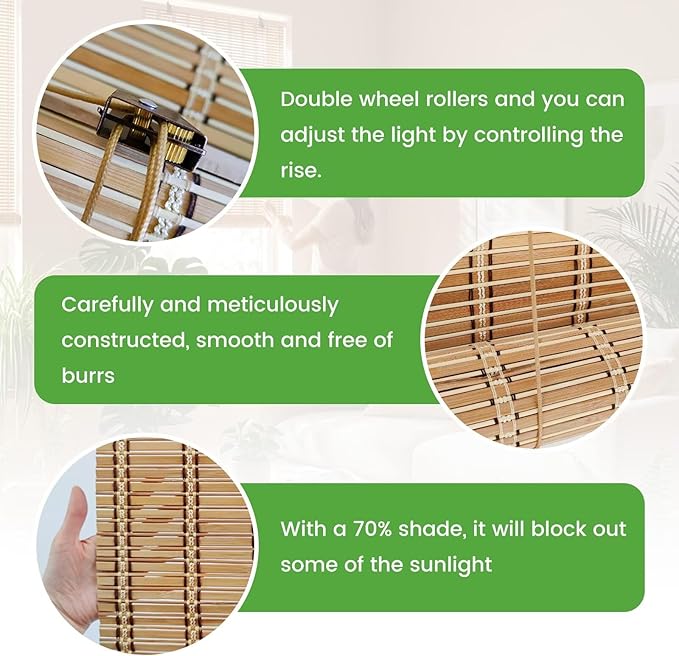 Bamboo Blinds, Custom Sizes Roller Shades