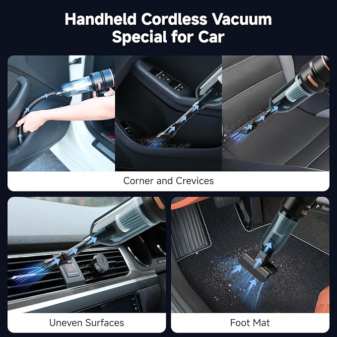 Handheld Vacuum Cordless, Car Vacuum Cleaner with Brushless Motor, Strong Suction Vacuum & Compressed Air Dusters with LED Light, Type C Port, Wireless Mini Portable Hand Vacuum Blower for Home, Pet