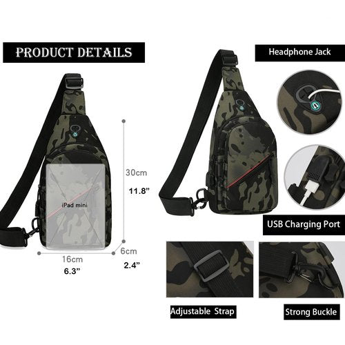 JENAGREEN Small Crossbody Sling Backpack Sling Chest Bag，Adjustable Cross Body Bag Chest Shoulder Bag Daypack Fanny Pack for Travel Hiking