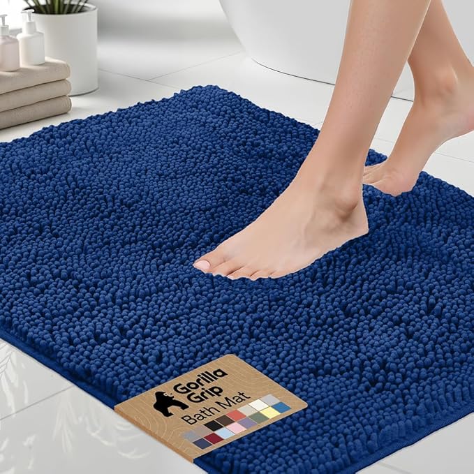 GORILLA GRIP Bath Rug Mat 30x20, Thick Soft Absorbent Chenille, Quick Dry Microfiber Mats, Rubber Backing Washable Shower Floor Rugs, US Designed Bathroom Bathmat Home Decor Accessories, Royal Blue
