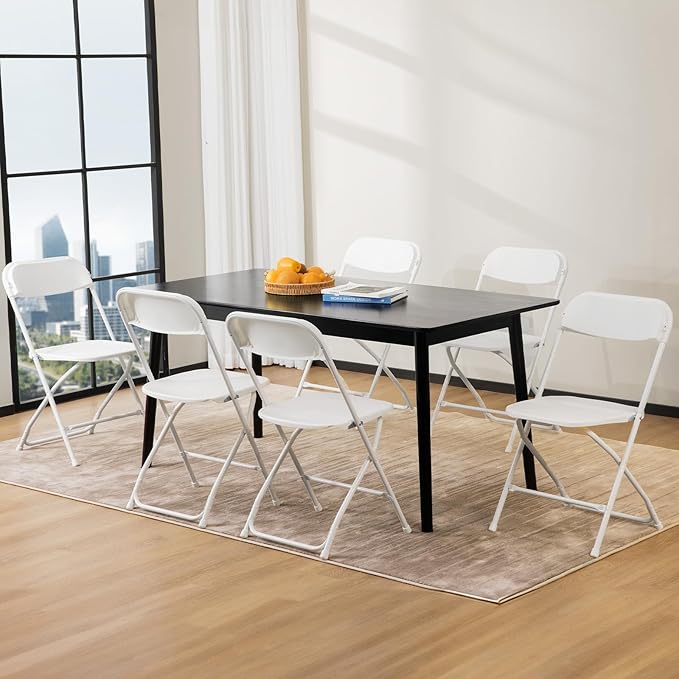 Sweetcrispy Folding Chair 4 Pack, Plastic Foldable Chairs with 330-Pound Capacity, Sturdy Metal Portable Chair, Easy to Use and Store, Outdoor and Indoor, for Home, Office, Party, Comfy, White