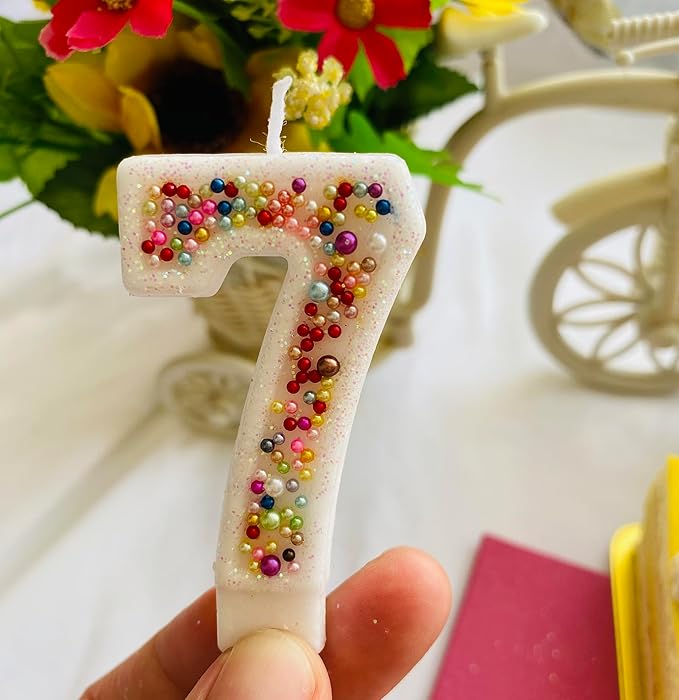 Birthday Candles, Pearl Sequin Number Candle Party Supplies (Number-7)