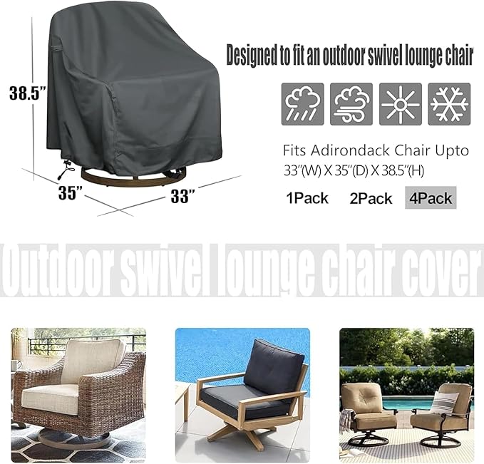 Outdoor Swivel Lounge Chair Cover ,Waterproof Heavy Duty Outdoor Chair Covers, (33" W X 35" D X 38.5" H) Patio Furniture Cover for Swivel Patio Lounge Chair