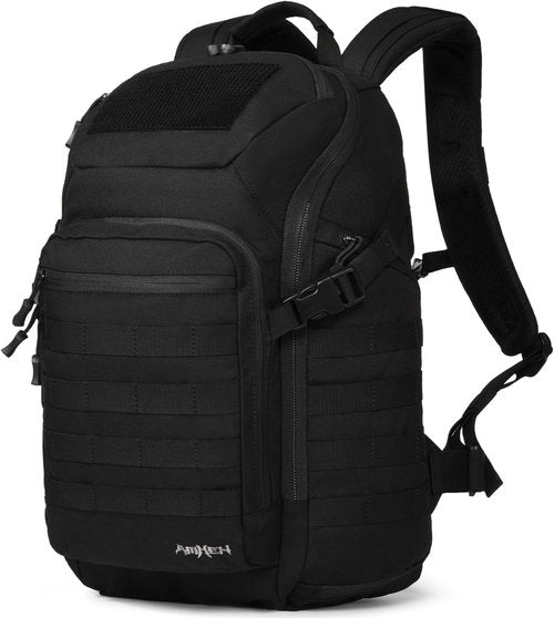 AMHEH 32L Tactical Backpack - MOLLE Design with Suspended 17" Laptop Compartment | Ideal for Work, Travel & Emergencies (Black)