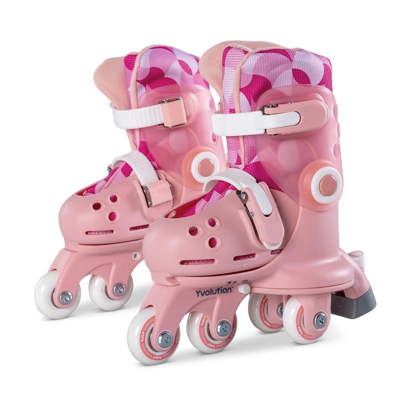 Yvolution Learner Twista Skates – 2-in-1 Adjustable Kids Roller Skates for Ages 2+ – Converts from Tri-Wheel to Inline Skates – No Tools Needed – US Size 7-11, Pink