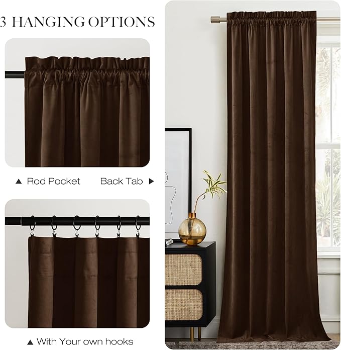 NICETOWN Brown Velvet Room Darkening Curtains, Home Decor Light Blocking