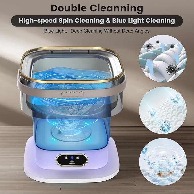Portable Washing Machine, 15L Mini Washing Machine with Spin Basket & 3 Cleaning Modes for Small Clothes,Foldable Mini Washer for Apartments, Dorms, Camping (Gray)
