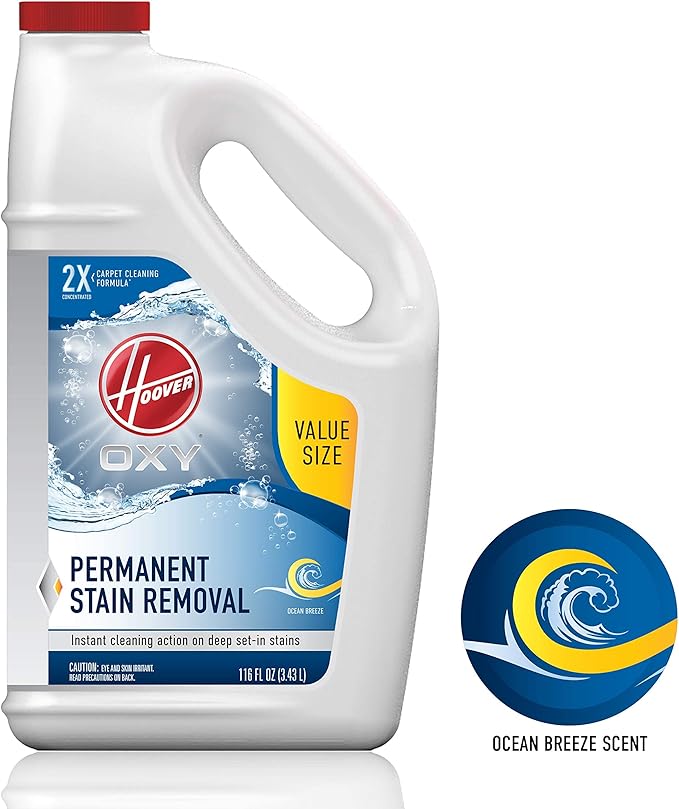 Hoover Oxy Carpet Cleaner Solution,116 oz,Ocean Breeze Scent,Deep CleaningCarpet Shampoo, Removes Tough Colored Stains from Carpet and Upholstery,Pair CarpetCleaner Machine, (Pack of 2)