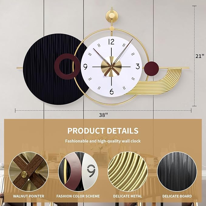 37.8×21 Inch Light Luxury Retro Wall Clock