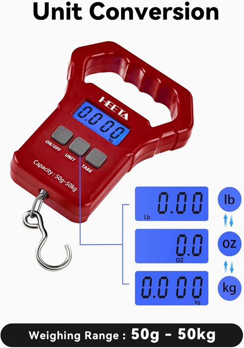 HEETA Digital Fishing Scale - 110lb Capacity with Backlit LCD Display & Non-Slip Handle | Portable Luggage Scale
