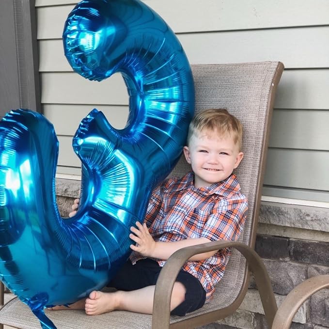 Blue Number Balloons, 40inch Large Number 5 Foil Mylar Helium Balloons, Self Inflating Number Balloons 0-9 for Men Boys 5th 50th 25th Birthday Anniversary Party Celebration Decoration Supplies