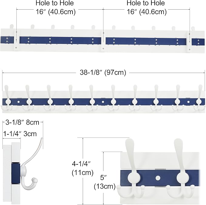 SKOLOO Coastal Coat Rack Wall Mount-38-1/8 Beach House Entryway Wooden Coat Hook