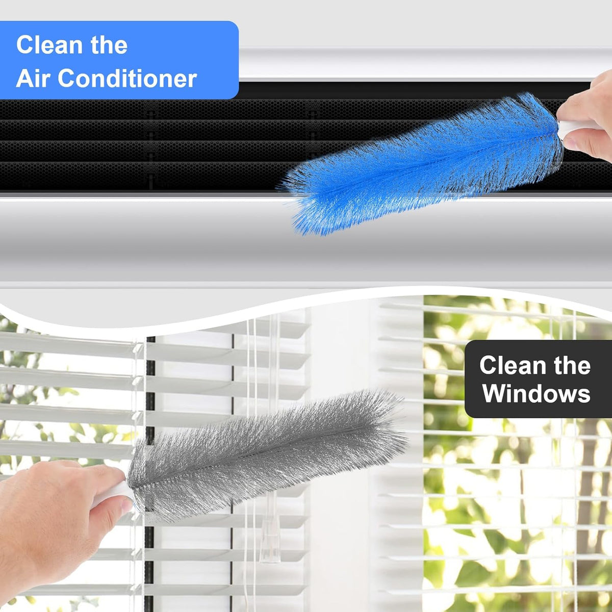 2 Pcs Cobweb Duster, Fan Cleaner Brushes Bendable Fans Cleaning Brush Set Microfiber Head Washable Brush for Air Conditioning Shutters Ceiling Air Vents Curtains Cars Box