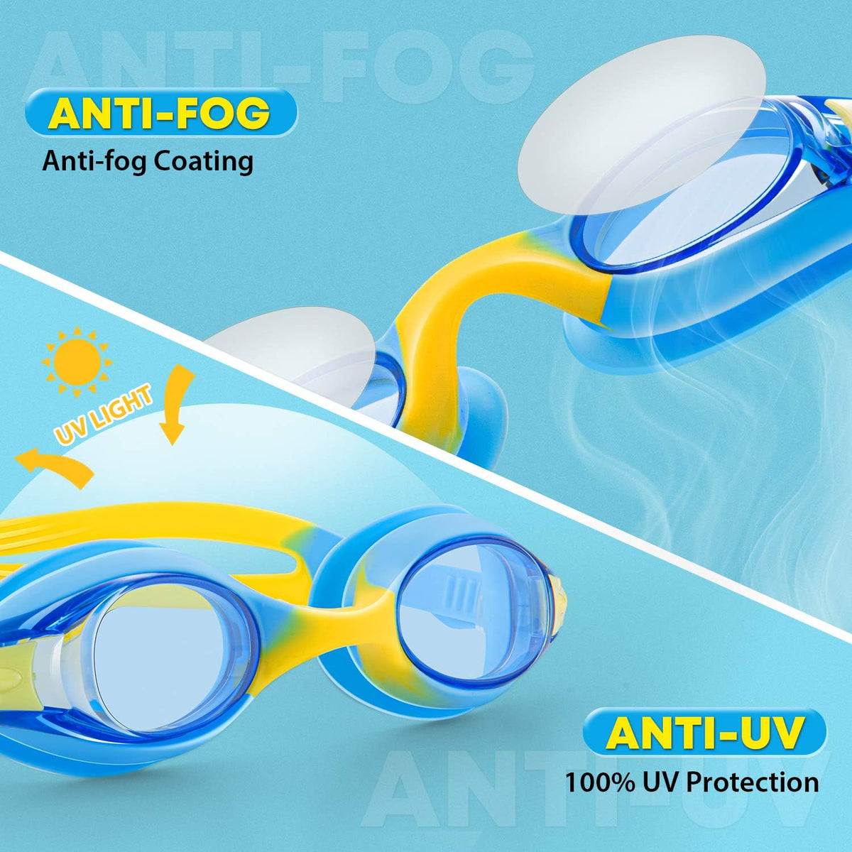 Portzon Swim Goggles for Kids - Anti-Fog, Leak-Proof Design for Clear Vision in Water